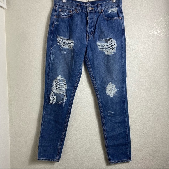 Nasty Gal Blue Button Fly Distressed Jean Size:25 - Picture 1 of 10